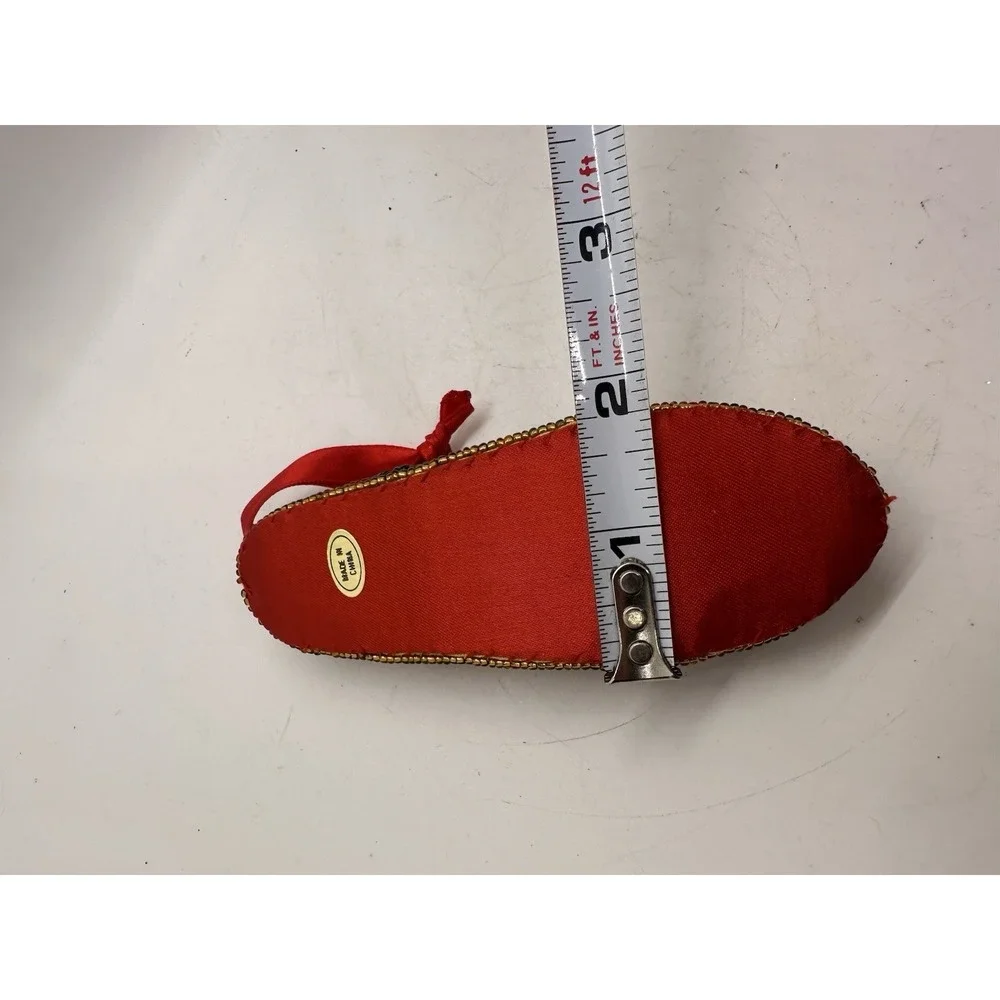 Vintage Beaded Slipper Ornament Red Satin Christmas Shoe 5